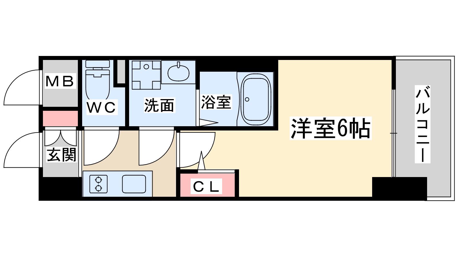 エスリードレジデンス梅田グランゲート(1K/4階)の間取り写真