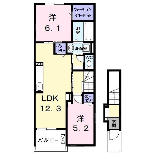 地下鉄東山線 八田駅(ＪＲ) 徒歩20分 2階建 築2年(2LDK/2階)の間取り写真