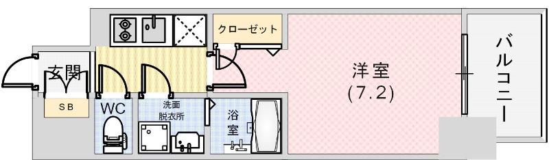プレサンス三宮ポルト(1K/13階)の間取り写真