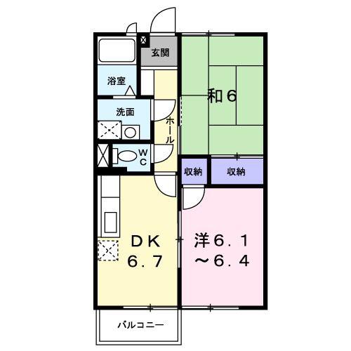 サニーハイツ楠 C(2DK/1階)の間取り写真