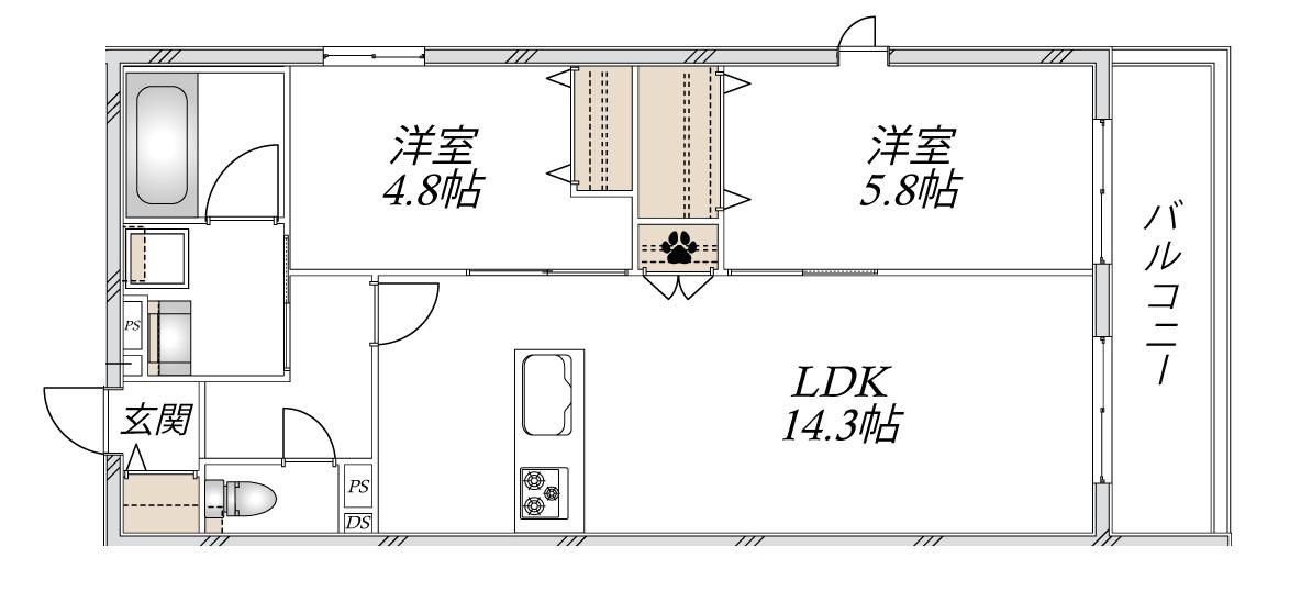 HEBEL MAISON 甲東園(2LDK/2階)の間取り写真