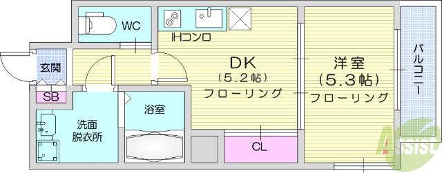 LA DOUCEUR片平(1DK/11階)の間取り写真