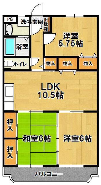 春日カネエーズ(3LDK/4階)の間取り写真