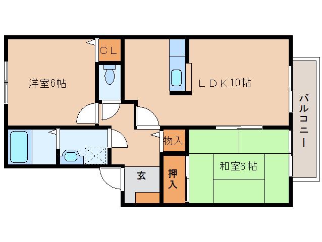 フォレストハイツ富堂町B棟(2LDK/2階)の間取り写真