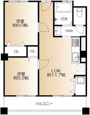 豊緑兵庫ビル(2LDK/5階)の間取り写真