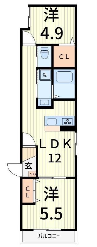 セレスティア柴又III(2LDK/3階)の間取り写真