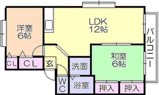 フリーデン安居野 E(2LDK/2階)の間取り写真