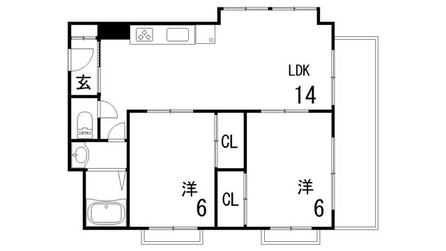 リュエル岡本(2LDK/4階)の間取り写真