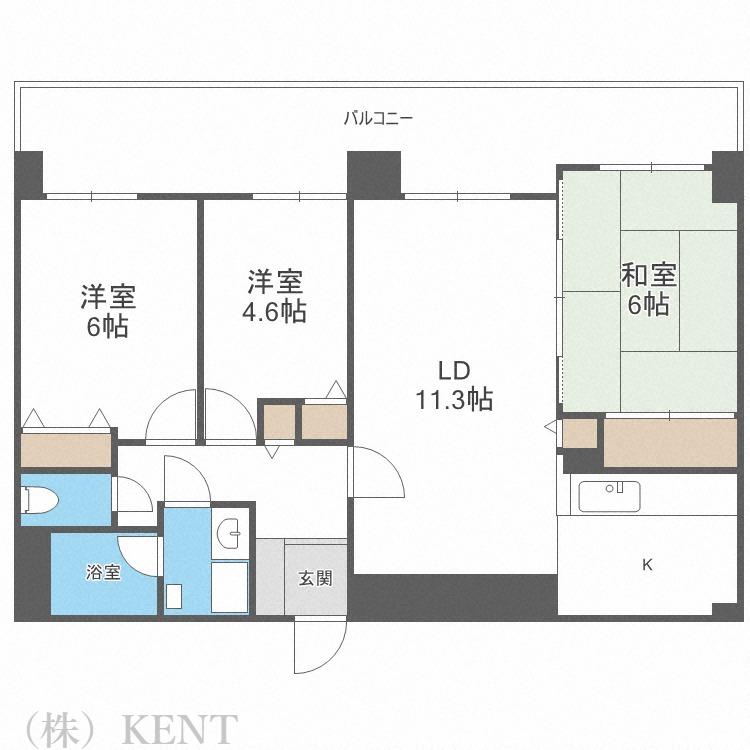 ウエストヒルコート(3LDK/3階)の間取り写真