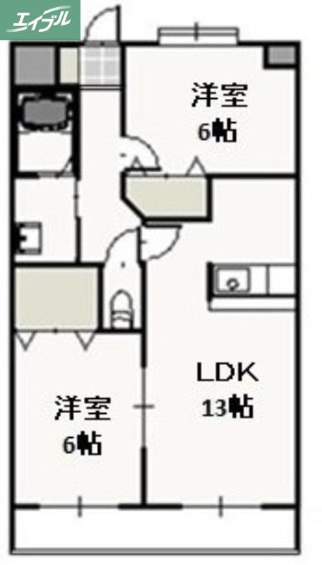 プレジール奥田(2LDK/5階)の間取り写真