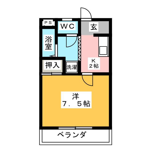 パルミラ β(1K/1階)の間取り写真