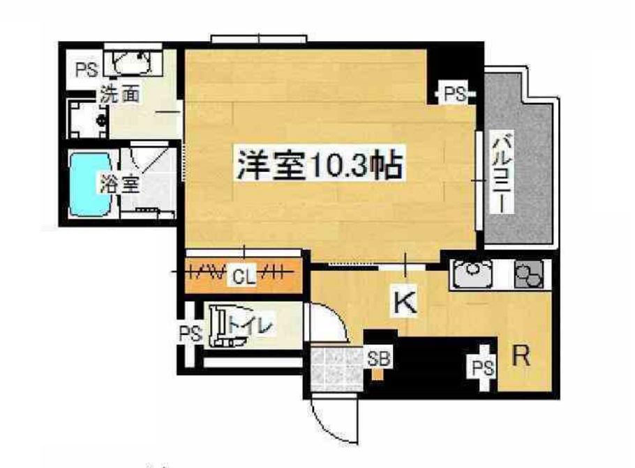 シャンテ与力町(1K/3階)の間取り写真
