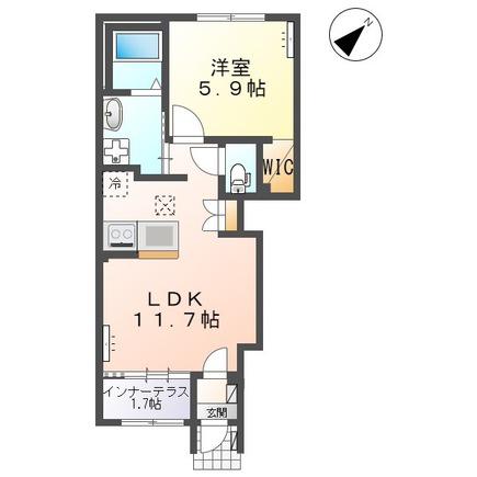 ブロッサム・ヒロ(1LDK/1階)の間取り写真