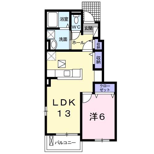 ゼファーハウス A(1LDK/1階)の間取り写真
