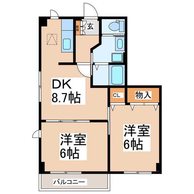 コモドパラッツオ D棟(2DK/1階)の間取り写真