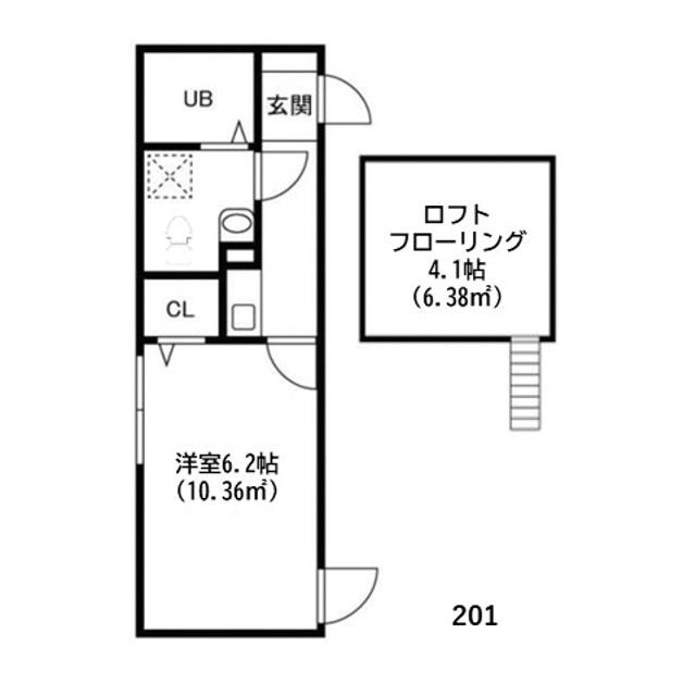 ウエストハイム草加(1K/2階)の間取り写真