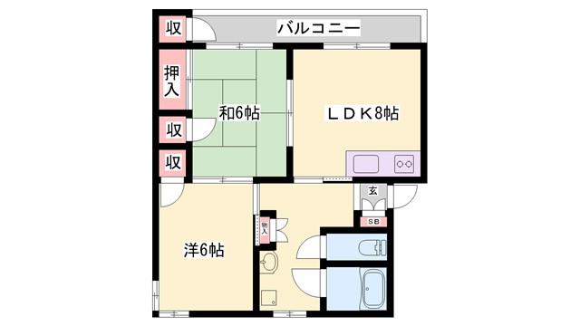 シャーロン(2DK/1階)の間取り写真