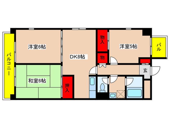 サンヒルズ潮見台(3DK/3階)の間取り写真