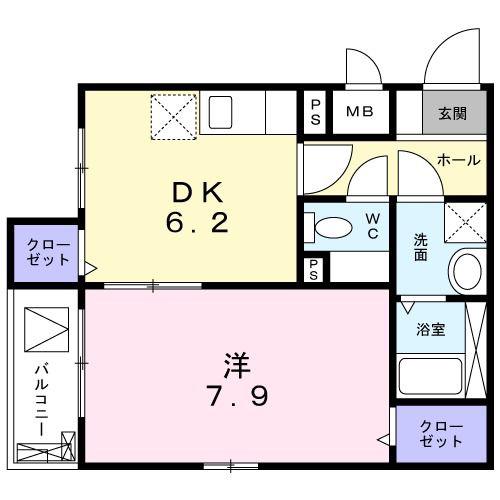 ベルフォース ルミエール(1DK/2階)の間取り写真