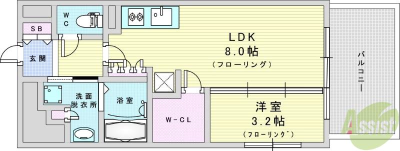 コンフォリア江坂江の木町Q(1LDK/4階)の間取り写真