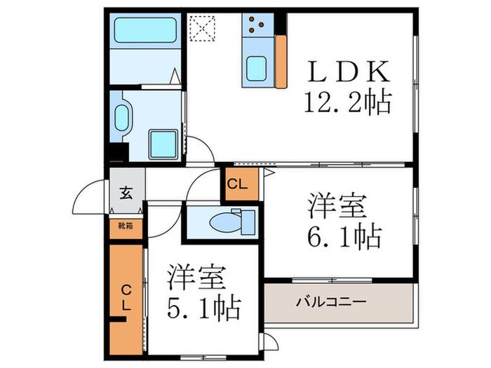 プロスペリタ西京極(2LDK/3階)の間取り写真