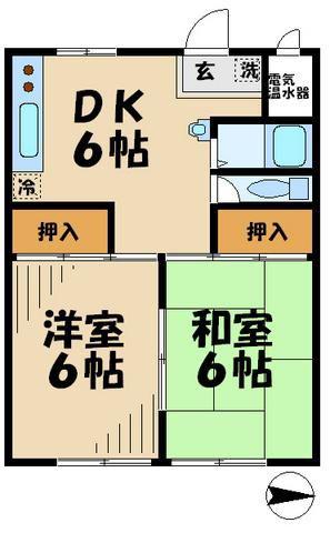 スズキパル下柚木(2DK/1階)の間取り写真
