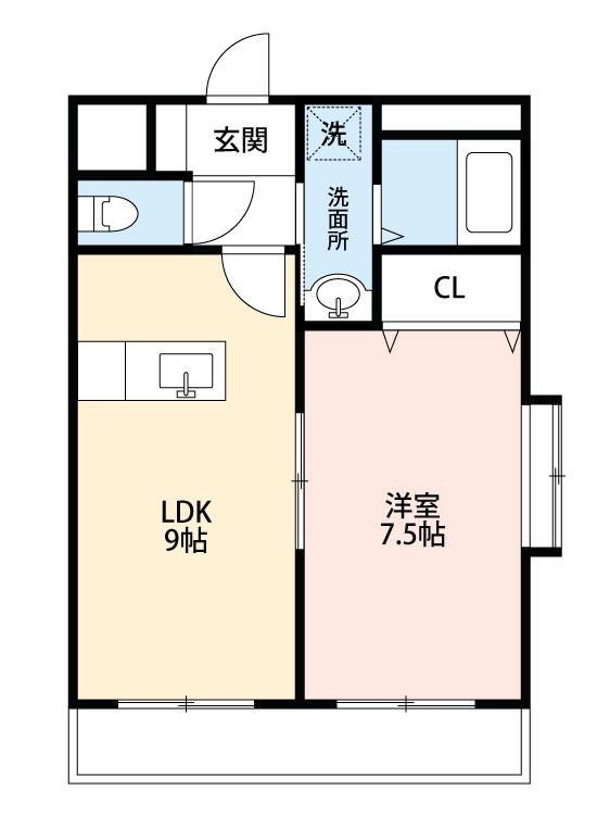 リバーサイドオオスカ(1LDK/1階)の間取り写真