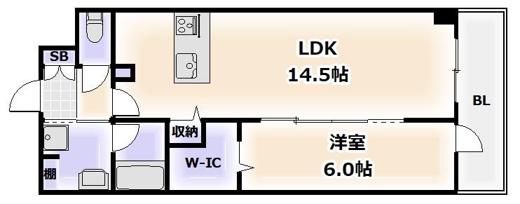 ベルンガーデン勝山北(1LDK/6階)の間取り写真