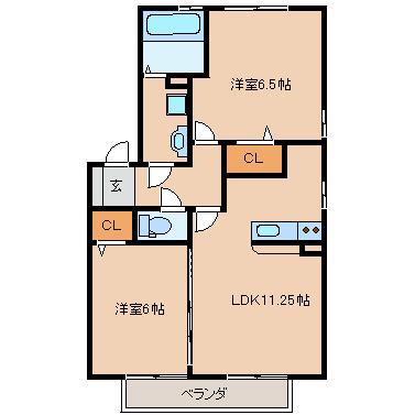カーサマロンA・B棟(2LDK/1階)の間取り写真