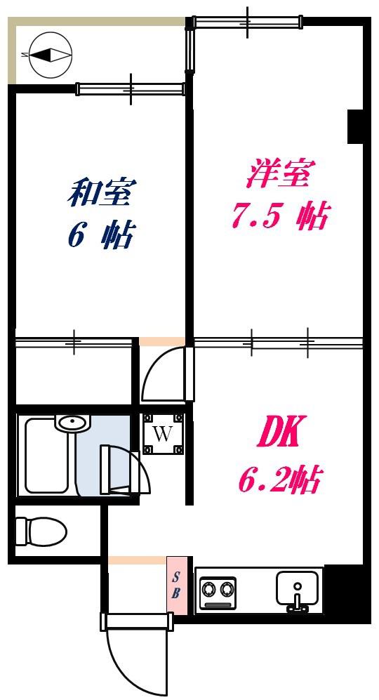 ガーデニア大森(2DK/6階)の間取り写真