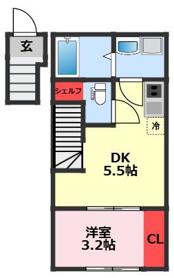 木もれ日のティラミス(1DK/2階)の間取り写真