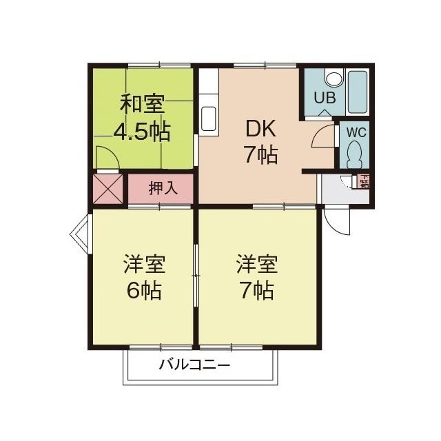 グリーンヒルB号棟(3DK/3階)の間取り写真
