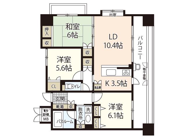 パラッシオ翠町(3LDK/9階)の間取り写真