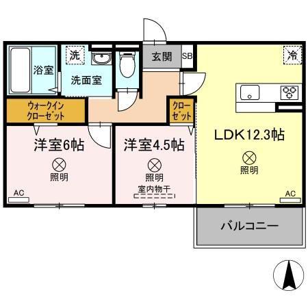 プラトー B棟(2LDK/3階)の間取り写真