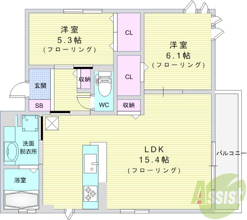 アンジュール(2LDK/1階)の間取り写真