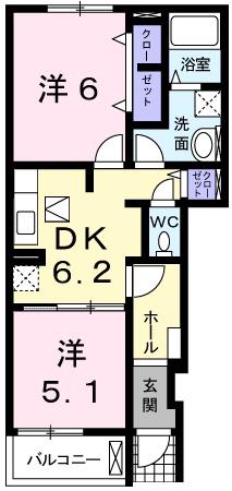 サンリットベルB棟(2DK/1階)の間取り写真