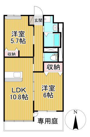 ユニヴァリィ ルミナス(2LDK/1階)の間取り写真