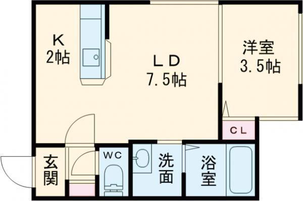 マリオット2条通(1LDK/1階)の間取り写真