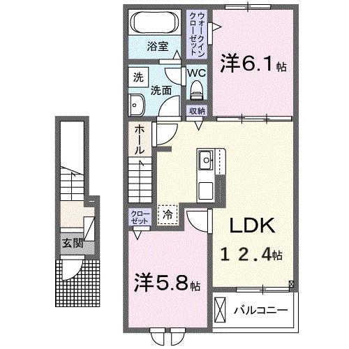 プロスペリテV A棟(2LDK/2階)の間取り写真