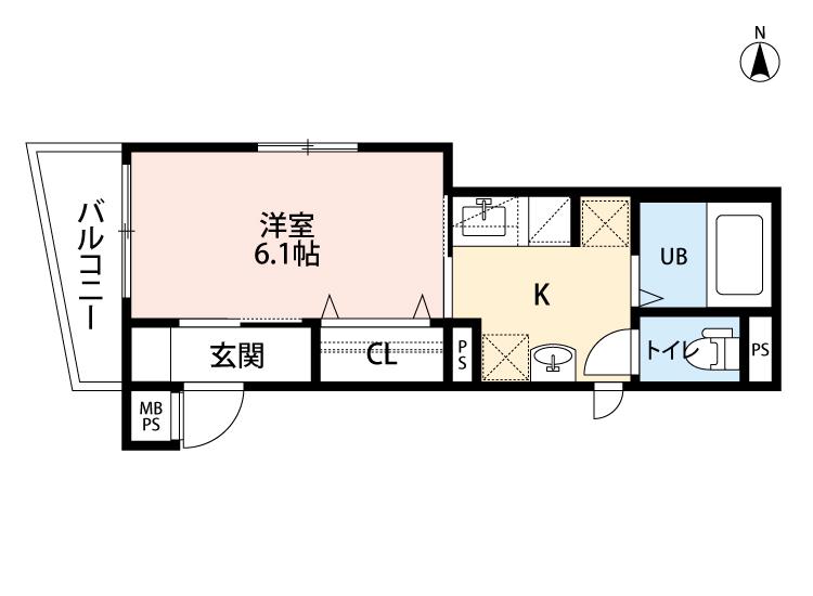 YS花京院(1K/3階)の間取り写真