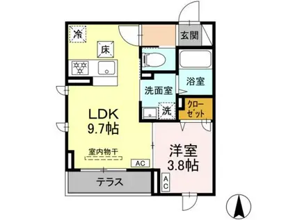 Dスクエア乞田(1LDK/3階)の間取り写真