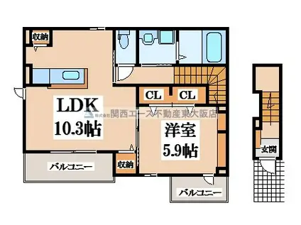 セレスコート花園(1LDK/2階)の間取り写真