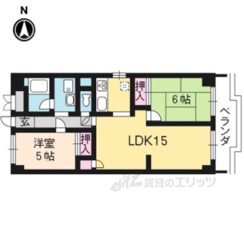 シャトー西京極(2LDK/3階)の間取り写真