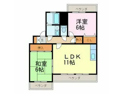 ヴァーテューI(2LDK/2階)の間取り写真