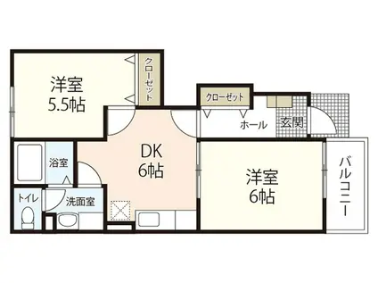 リバーサイド(2DK/1階)の間取り写真