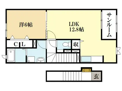 チェリブラッサム(1LDK/2階)の間取り写真