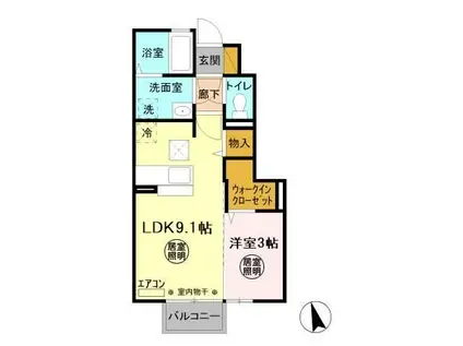 シェリール蔵前A(1LDK/1階)の間取り写真