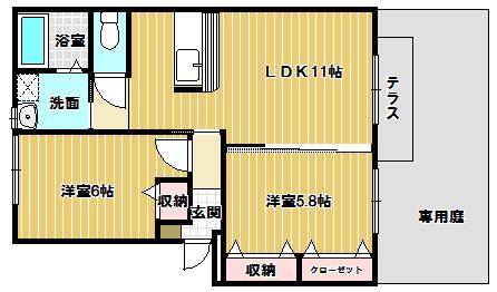 コリーヌ石喜(2LDK/1階)の間取り写真