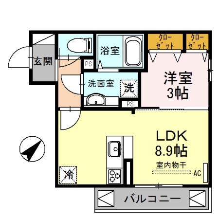 AQUILA上筒井(1LDK/3階)の間取り写真