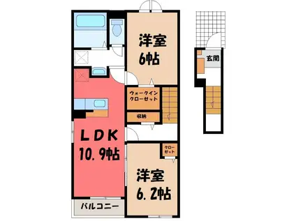 クロスサイド アパートメント II(1LDK/2階)の間取り写真